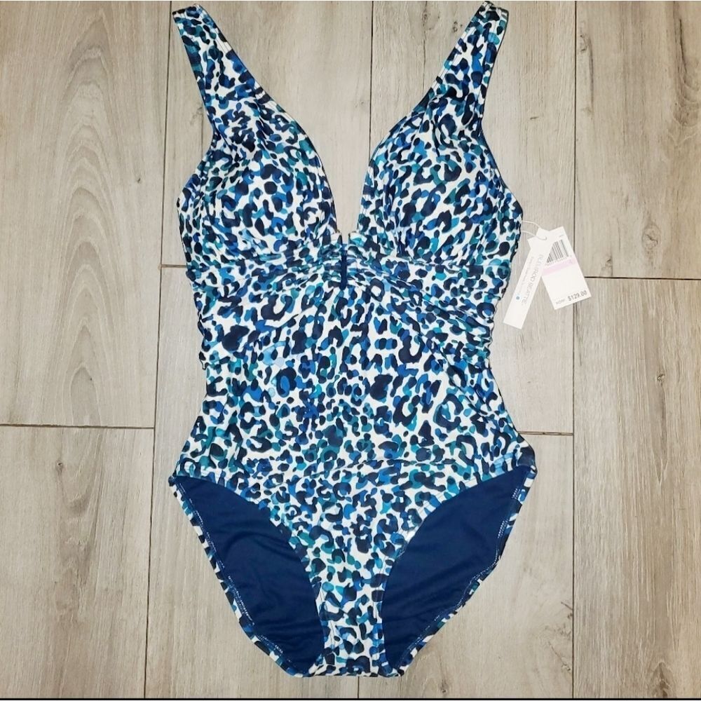 🆕️2025 ARRIVAL Bleu Rod Beattie Women's Blue leopard print Plunging Swimsuit 10 - Picture 11 of 16